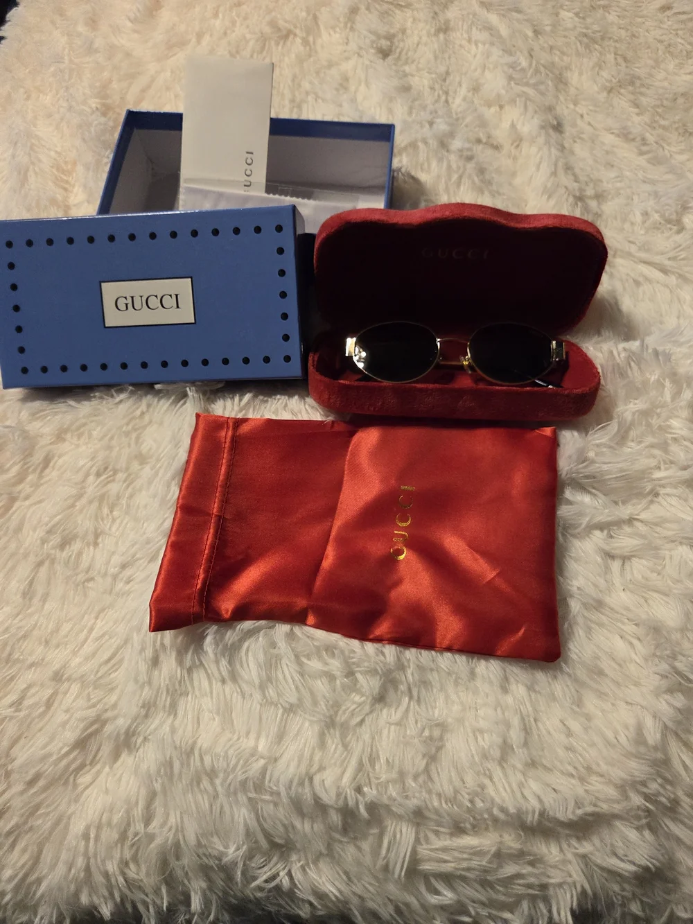 Gucci Gold & Black Round Sunglasses